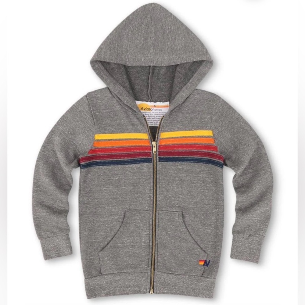 Aviator Nation Heather Gray Kids Five Stripe Hoodie Sz 14 (fits women xs)